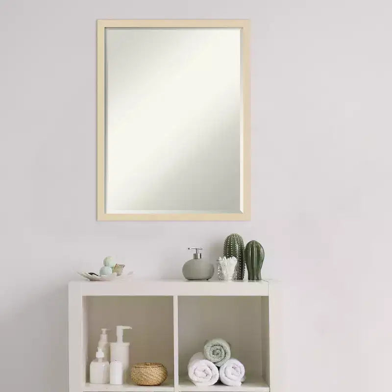 Petite Bevel Wood Bathroom Wall Mirror - Narrow Contemporary Frame