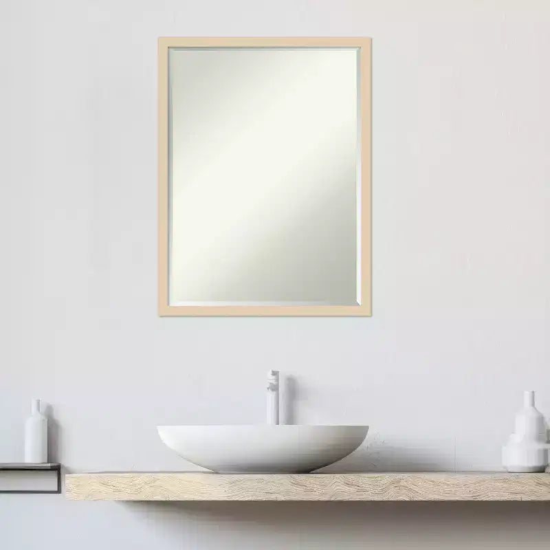Petite Bevel Wood Bathroom Wall Mirror - Narrow Contemporary Frame