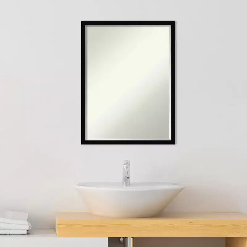 Petite Bevel Wood Bathroom Wall Mirror - Narrow Contemporary Frame