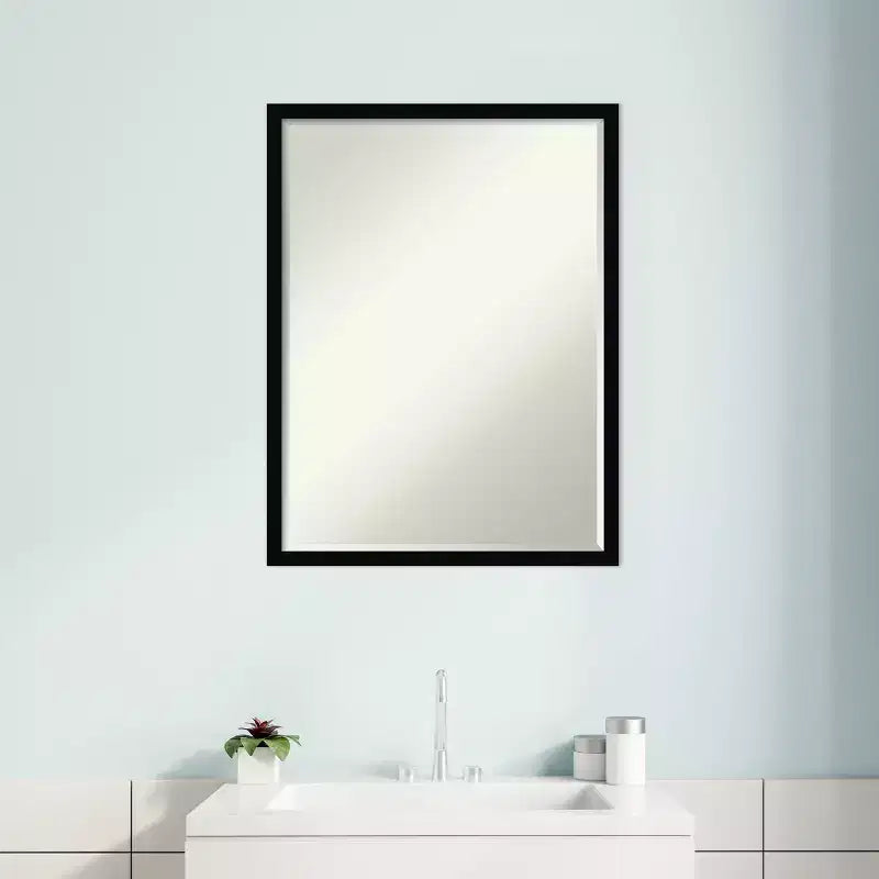 Petite Bevel Wood Bathroom Wall Mirror - Narrow Contemporary Frame