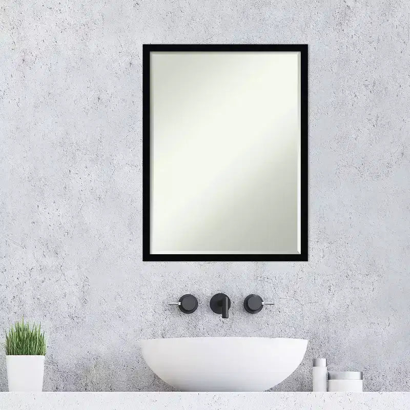 Petite Bevel Wood Bathroom Wall Mirror - Narrow Contemporary Frame