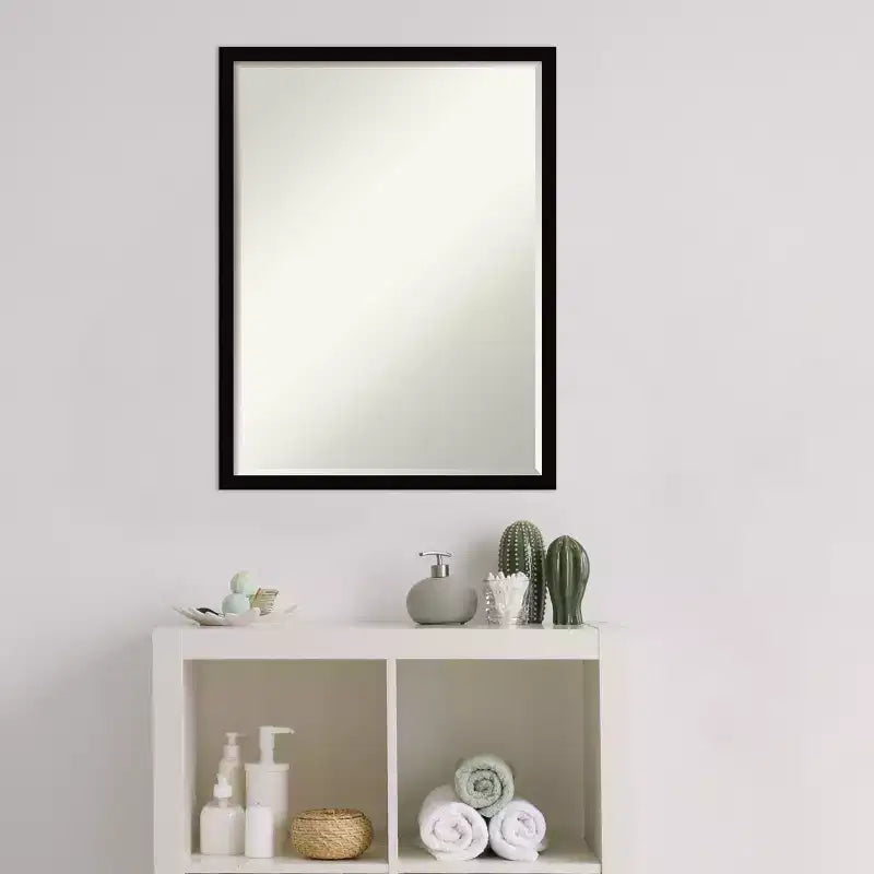Petite Bevel Wood Bathroom Wall Mirror - Narrow Contemporary Frame