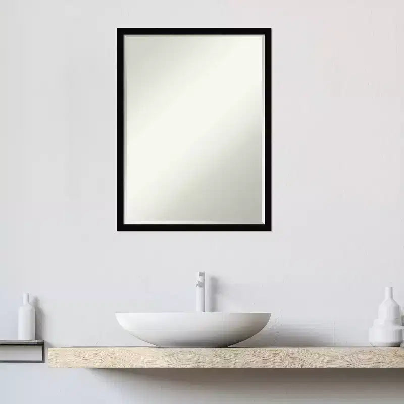 Petite Bevel Wood Bathroom Wall Mirror - Narrow Contemporary Frame