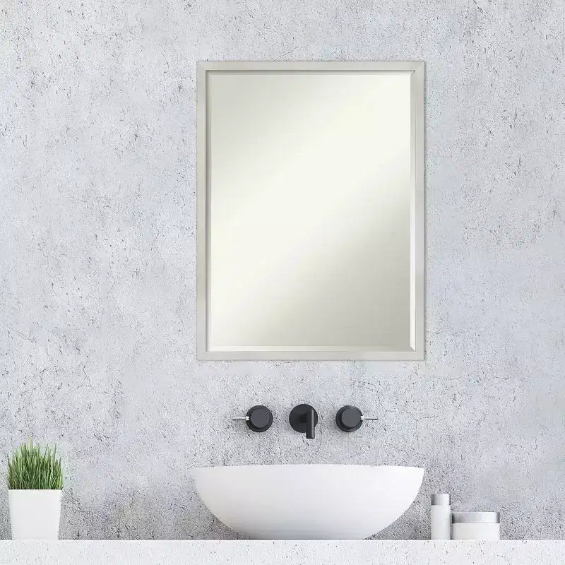 Petite Bevel Wood Bathroom Wall Mirror - Narrow Contemporary Frame