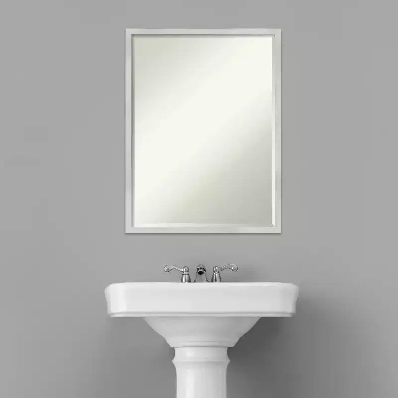 Petite Bevel Wood Bathroom Wall Mirror - Narrow Contemporary Frame