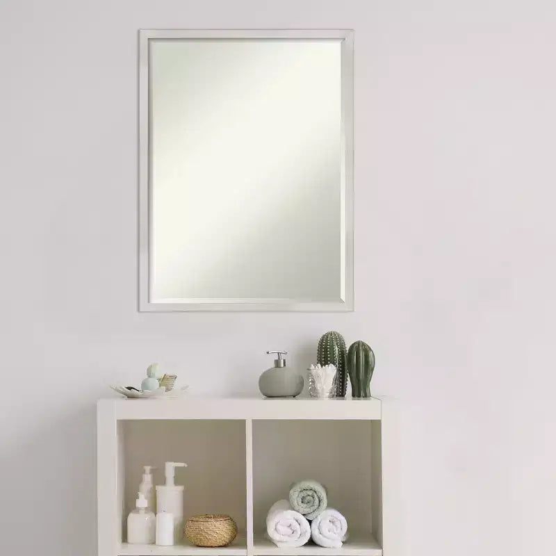 Petite Bevel Wood Bathroom Wall Mirror - Narrow Contemporary Frame
