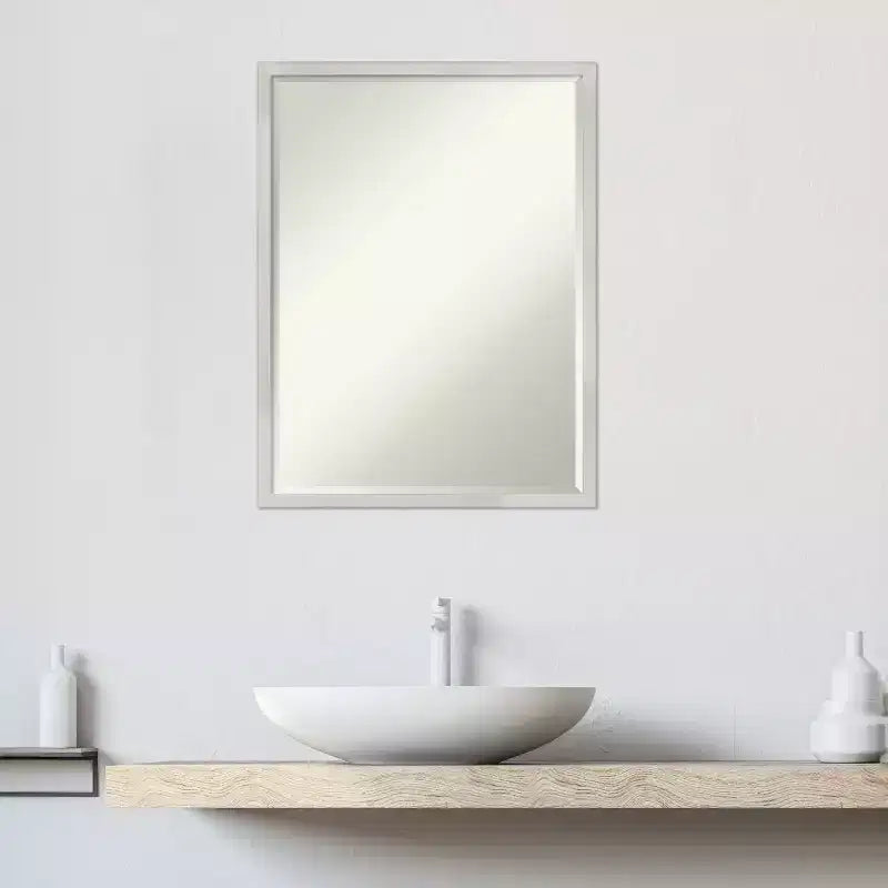 Petite Bevel Wood Bathroom Wall Mirror - Narrow Contemporary Frame