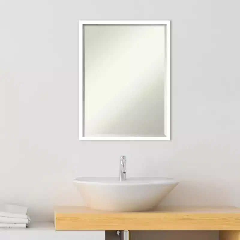 Petite Bevel Wood Bathroom Wall Mirror - Narrow Contemporary Frame