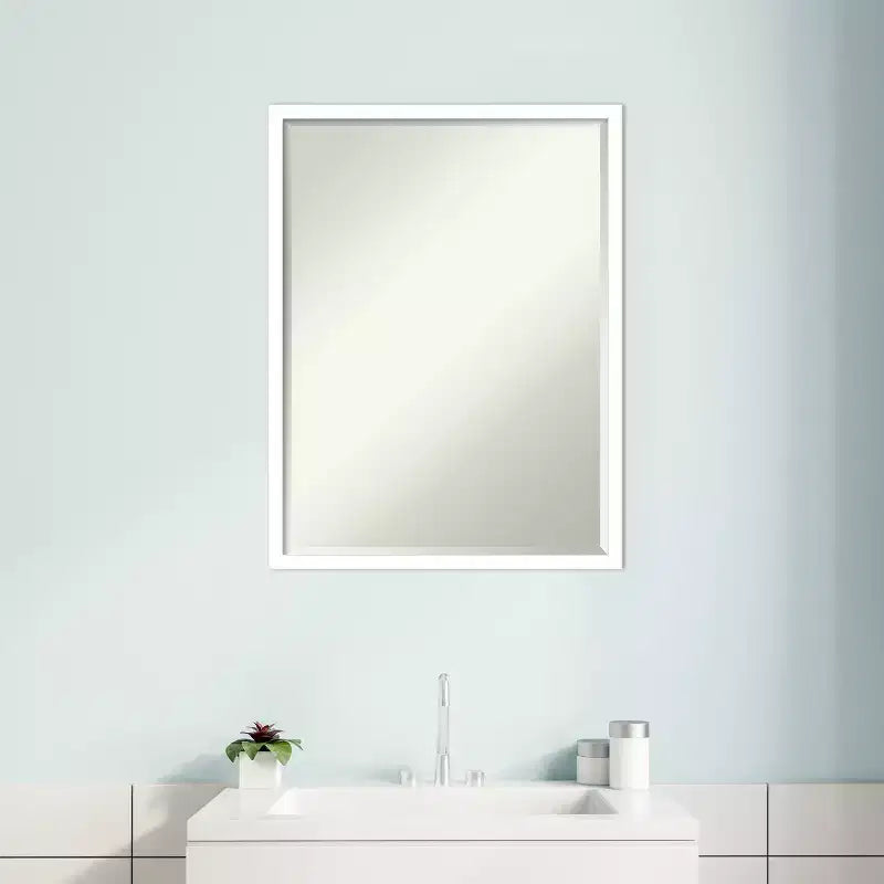 Petite Bevel Wood Bathroom Wall Mirror - Narrow Contemporary Frame