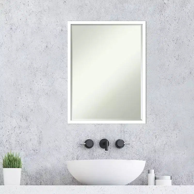 Petite Bevel Wood Bathroom Wall Mirror - Narrow Contemporary Frame