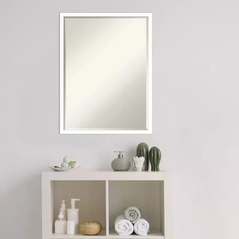 Petite Bevel Wood Bathroom Wall Mirror - Narrow Contemporary Frame