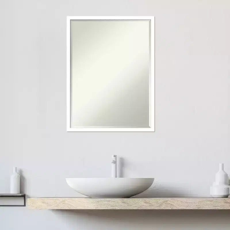 Petite Bevel Wood Bathroom Wall Mirror - Narrow Contemporary Frame