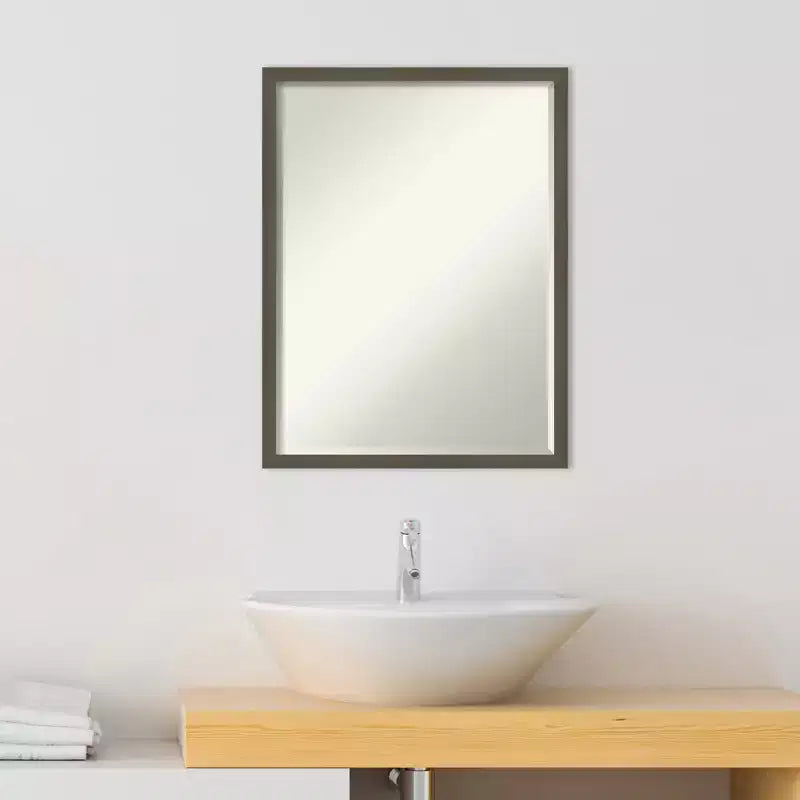 Petite Bevel Wood Bathroom Wall Mirror - Narrow Contemporary Frame