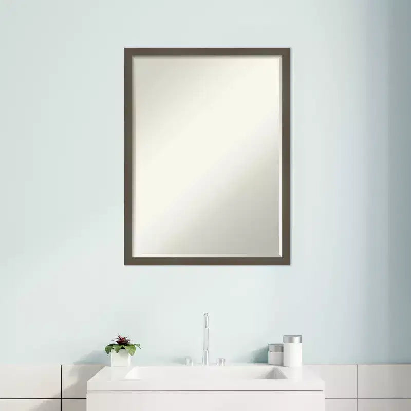 Petite Bevel Wood Bathroom Wall Mirror - Narrow Contemporary Frame