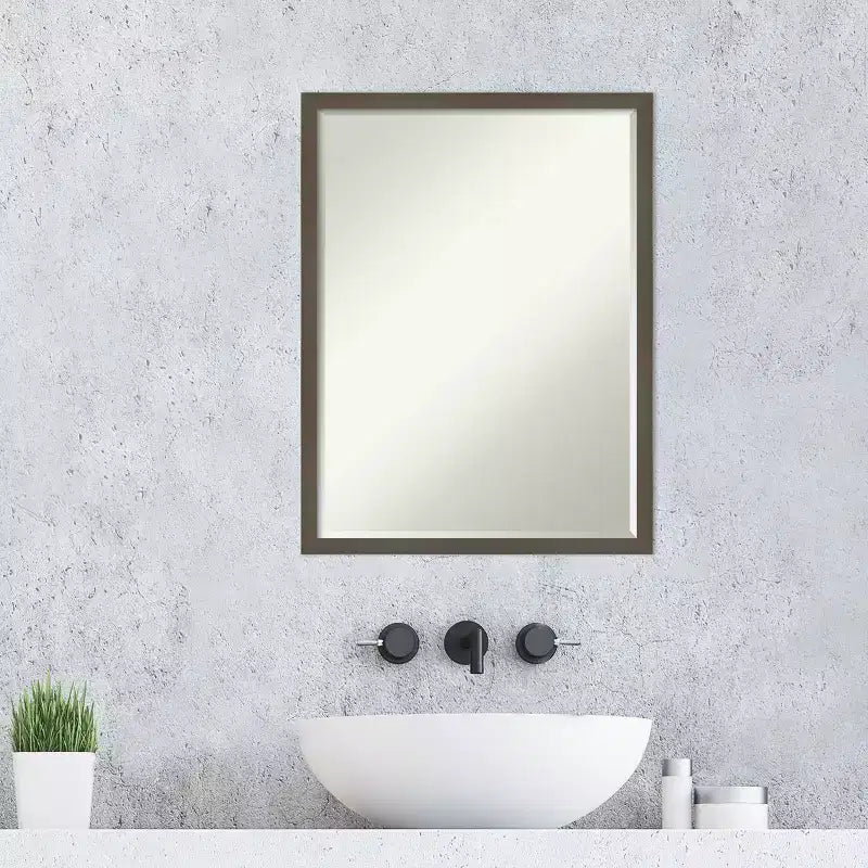 Petite Bevel Wood Bathroom Wall Mirror - Narrow Contemporary Frame