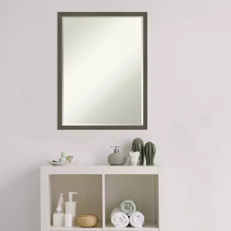 Petite Bevel Wood Bathroom Wall Mirror - Narrow Contemporary Frame