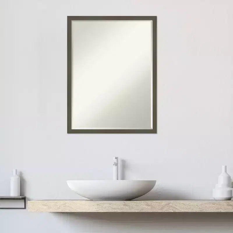 Petite Bevel Wood Bathroom Wall Mirror - Narrow Contemporary Frame
