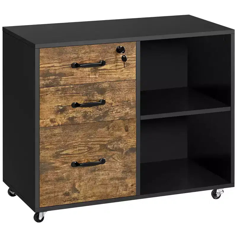 Vintage Rolling File Cabinet with 3 Drawers for Home and Office