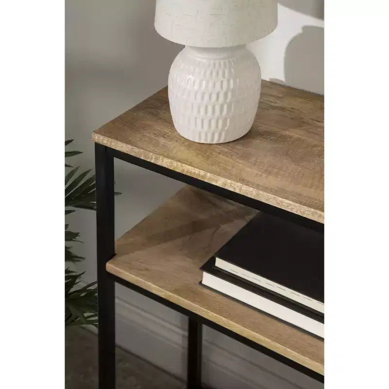 Rectangle Wood Console Table, 36x10x30, Natural and Black