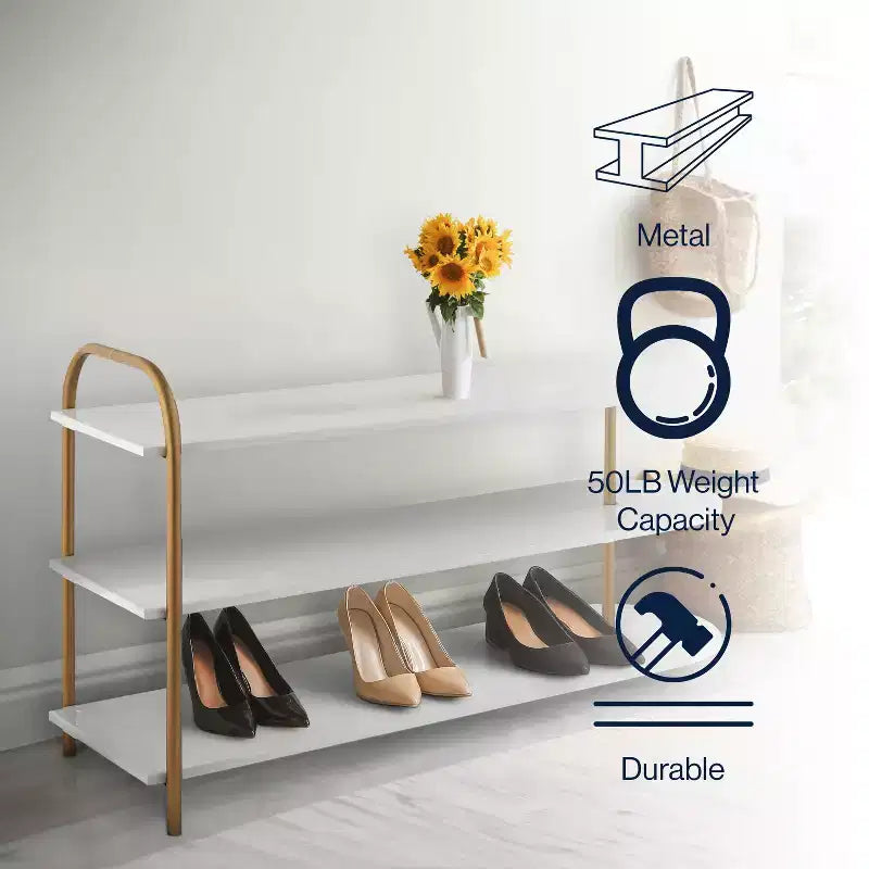 Modern 3-Tier Iron Curved Shoe Rack - 9 Pairs