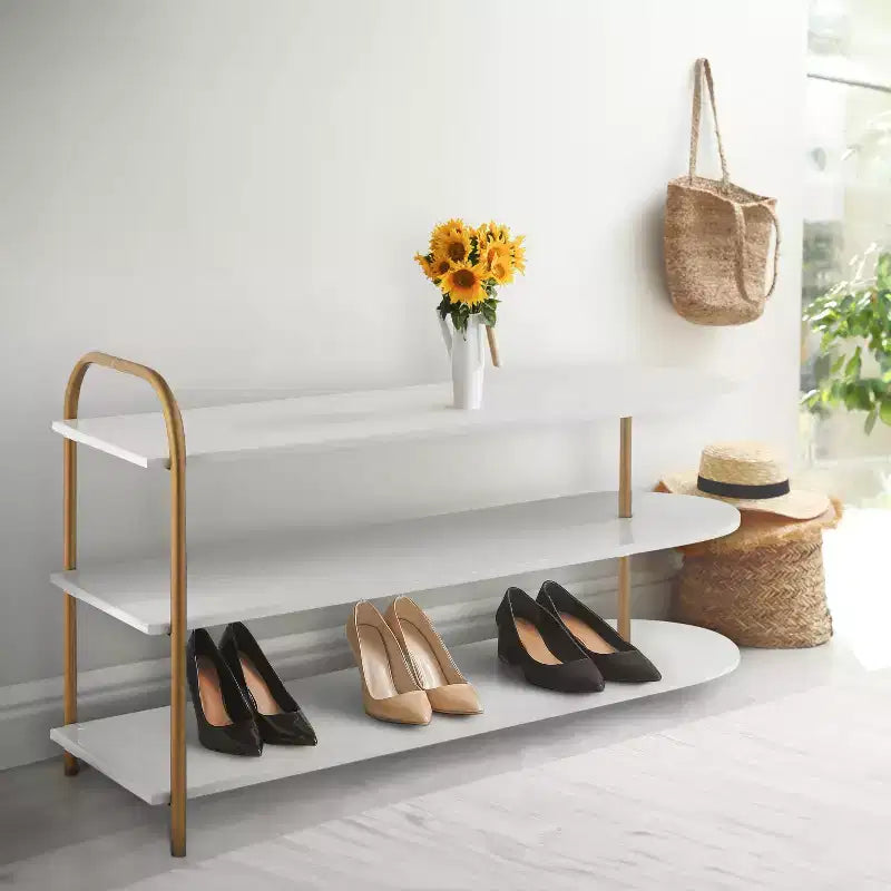Modern 3-Tier Iron Curved Shoe Rack - 9 Pairs