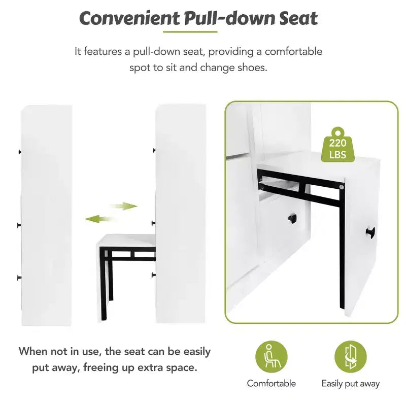 Shoe Cabinet with 3 Flip-Top Drawers and Pull-Down Seat