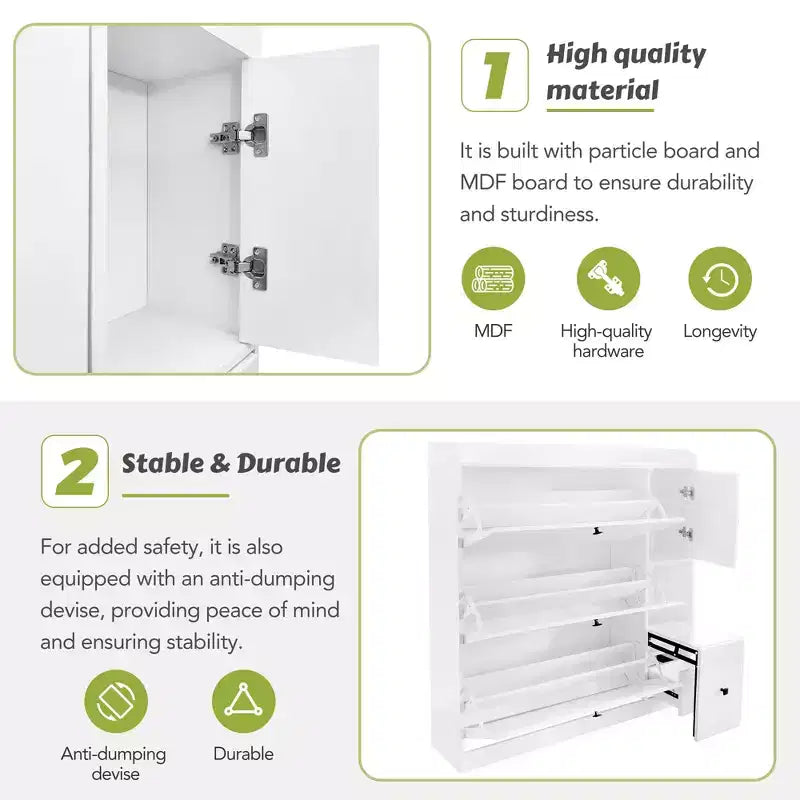 Shoe Cabinet with 3 Flip-Top Drawers and Pull-Down Seat