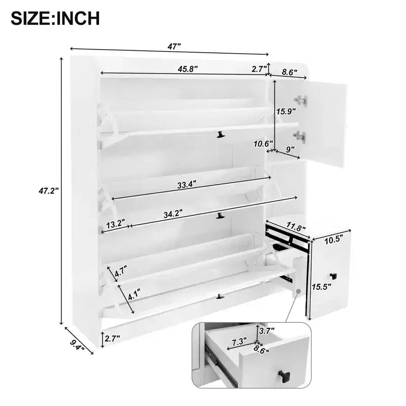 Shoe Cabinet with 3 Flip-Top Drawers and Pull-Down Seat