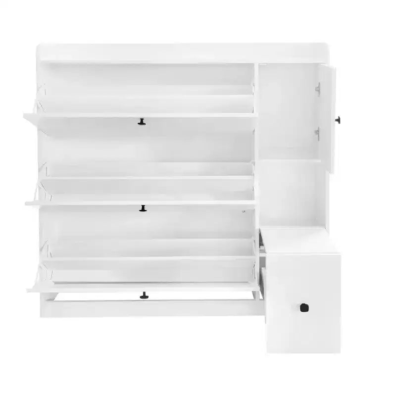 Shoe Cabinet with 3 Flip-Top Drawers and Pull-Down Seat
