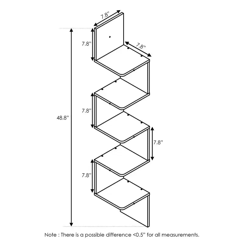 5-Tier S-Shaped Corner Bookshelf, Espresso