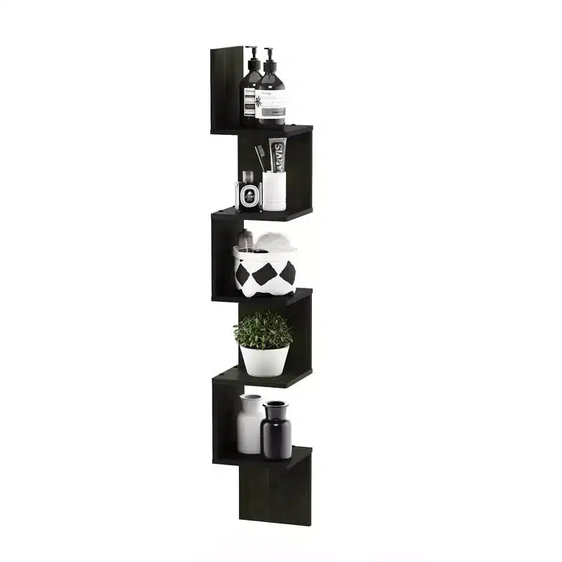 5-Tier S-Shaped Corner Bookshelf, Espresso