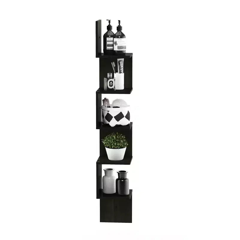 5-Tier S-Shaped Corner Bookshelf, Espresso