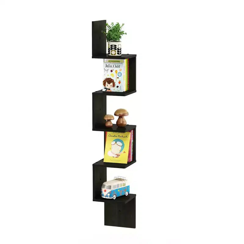 5-Tier S-Shaped Corner Bookshelf, Espresso