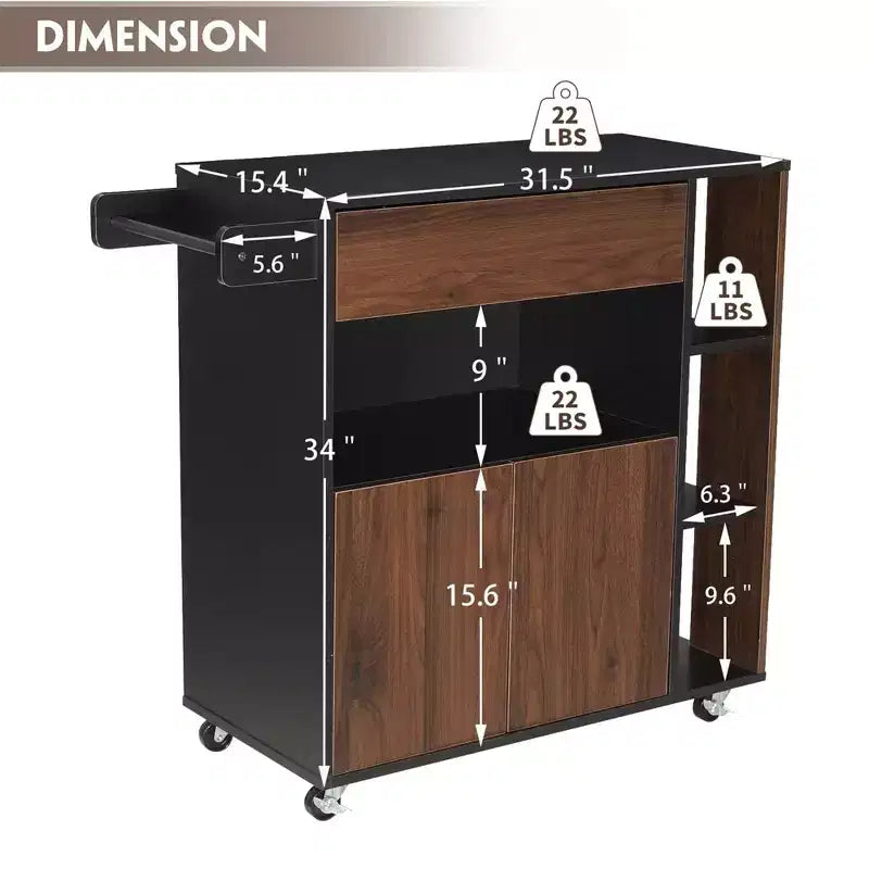 Kitchen Island Rolling Cart with Storage Drawers and Towel Rack