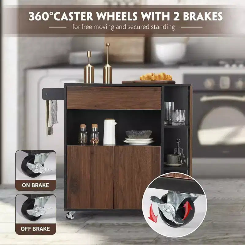 Kitchen Island Rolling Cart with Storage Drawers and Towel Rack