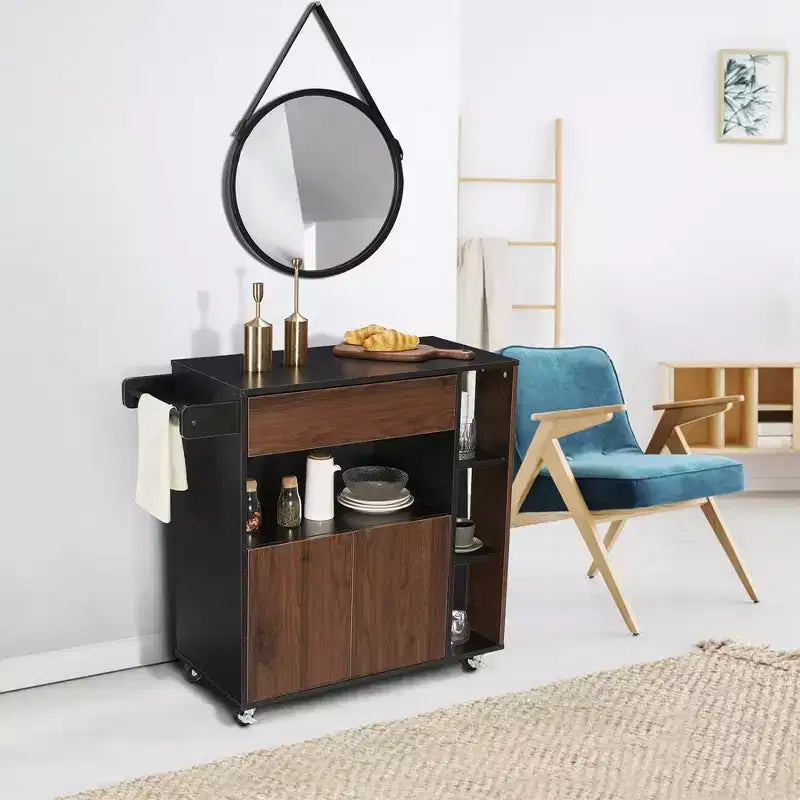 Kitchen Island Rolling Cart with Storage Drawers and Towel Rack