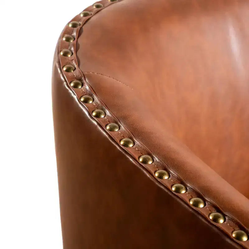 Club Style Commercial Barrel Accent Armchair with 360 Swivel Base and Nail Head Trim
