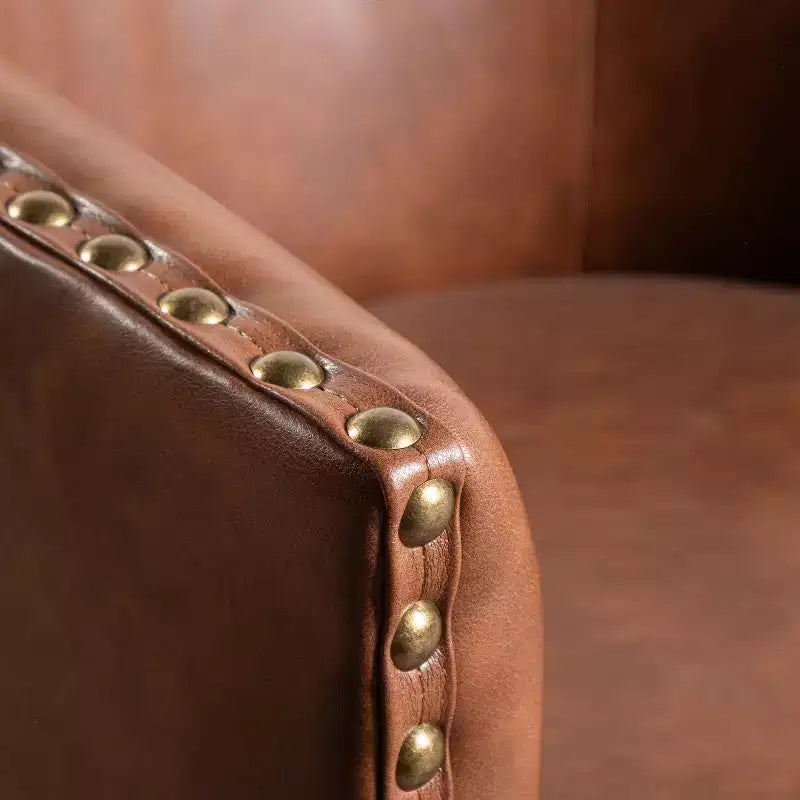 Club Style Commercial Barrel Accent Armchair with 360 Swivel Base and Nail Head Trim