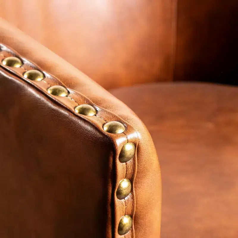 Club Style Commercial Barrel Accent Armchair with 360 Swivel Base and Nail Head Trim