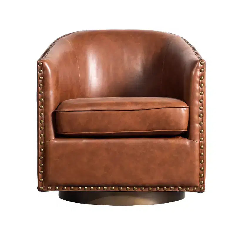 Club Style Commercial Barrel Accent Armchair with 360 Swivel Base and Nail Head Trim
