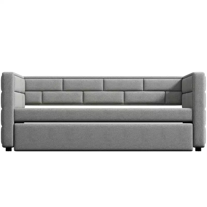Twin Size Daybed with Trundle Bed and Padded Back, Gray