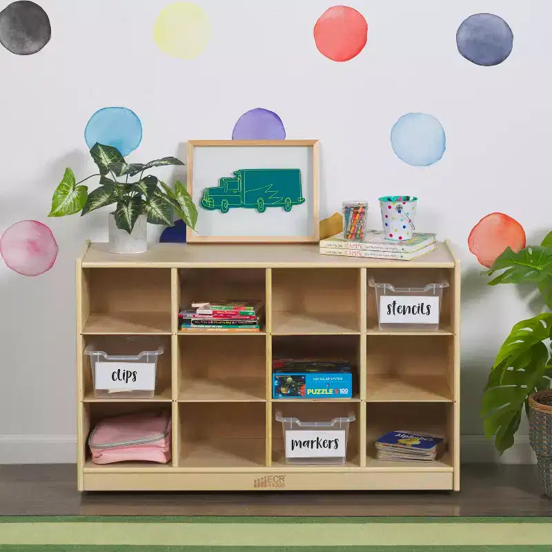 12-Cubby Mobile Tray Storage Cabinet, 3x4, Classroom Furniture