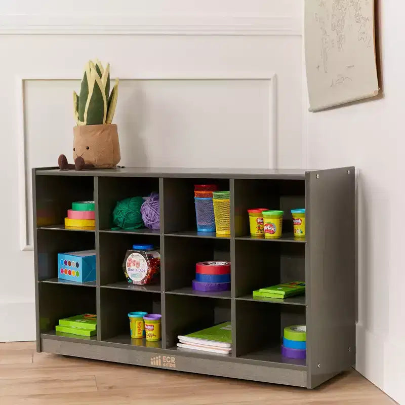 12-Cubby Mobile Tray Storage Cabinet, 3x4, Classroom Furniture