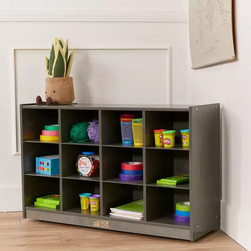 12-Cubby Mobile Tray Storage Cabinet, 3x4, Classroom Furniture