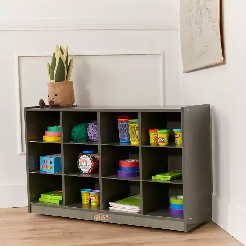 12-Cubby Mobile Tray Storage Cabinet, 3x4, Classroom Furniture