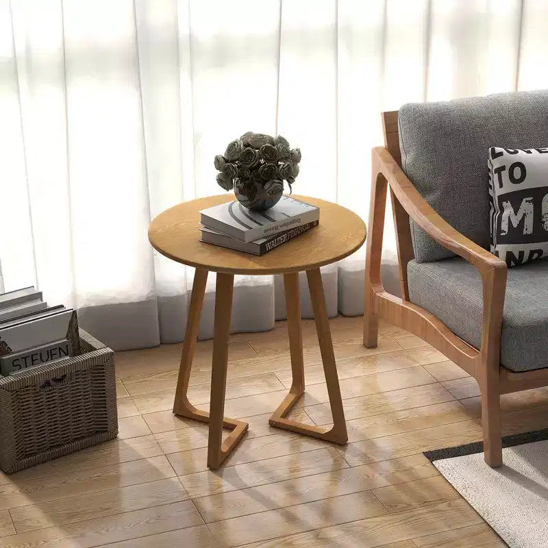 24" Round Solid Rubber Wood End Table - Brown/Natural