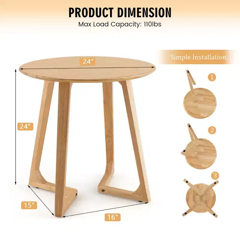 24" Round Solid Rubber Wood End Table - Brown/Natural
