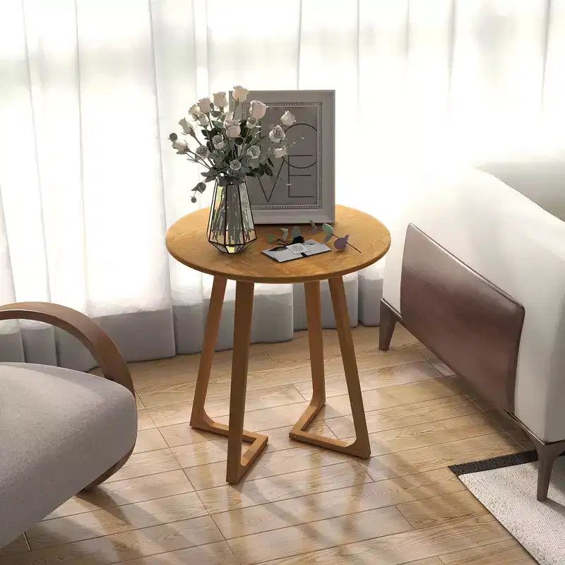 24" Round Solid Rubber Wood End Table - Brown/Natural