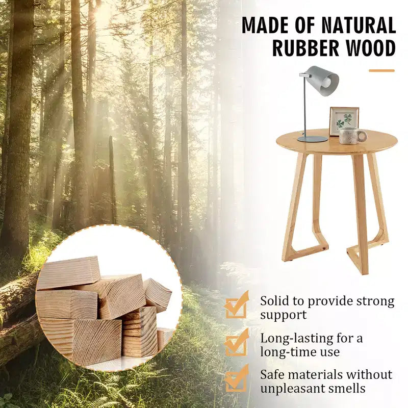 24" Round Solid Rubber Wood End Table - Brown/Natural