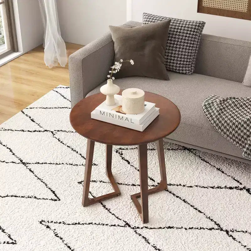 24" Round Solid Rubber Wood End Table - Brown/Natural